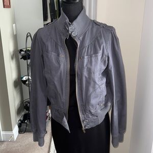 XX3 Brand Women’s Large Bomber Jacket w/ Button Collar Navy Blue